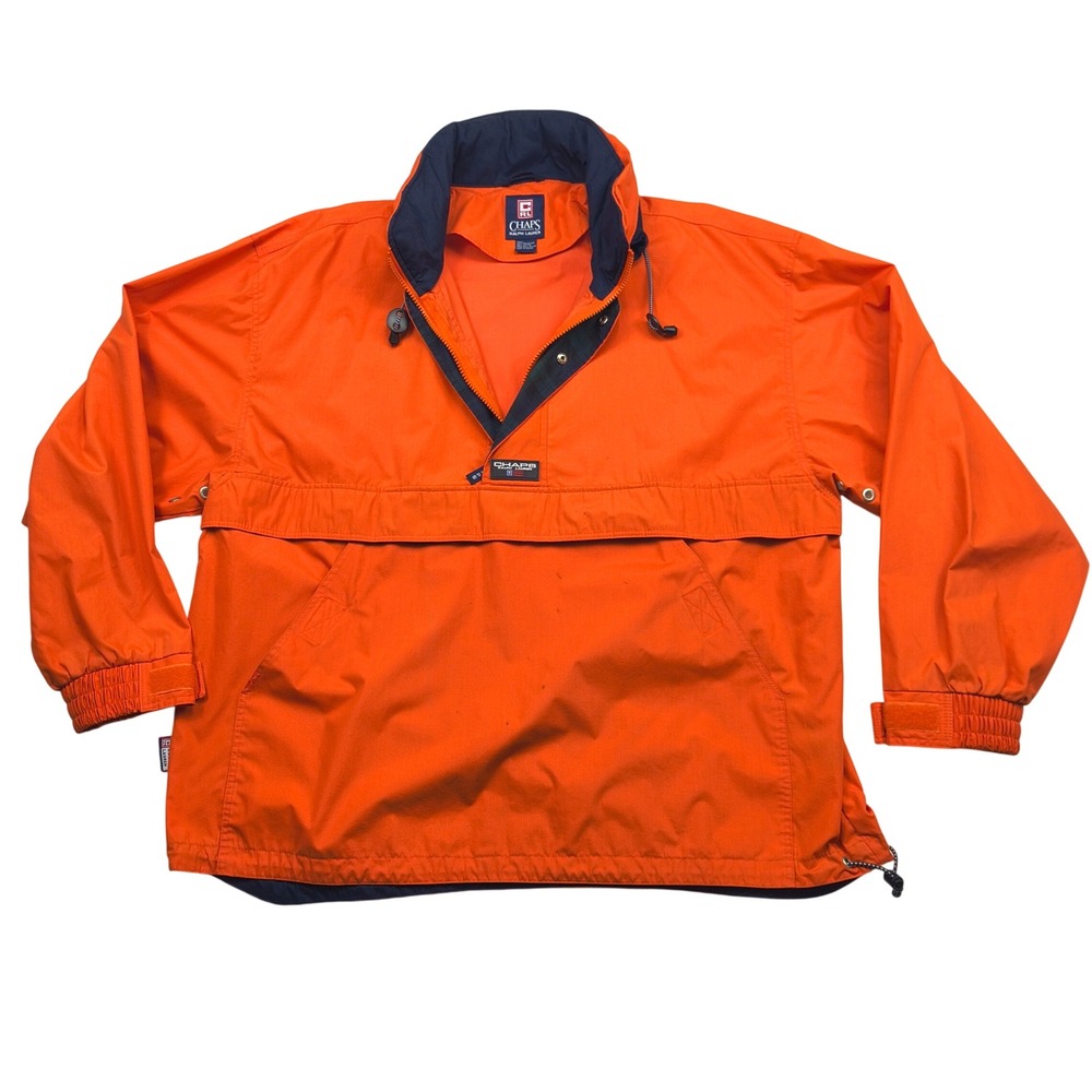 Chaps Ralph Lauren Mens XL Orange Vintage Anorak Pullover Jacket Windbreaker